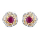 1/8 Ct. T.w. Lab Created Red Ruby 10k Gold 9.1mm Round Stud Earrings