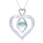 Diamond Accent Blue Aquamarine Round Sterling Silver Pendant
