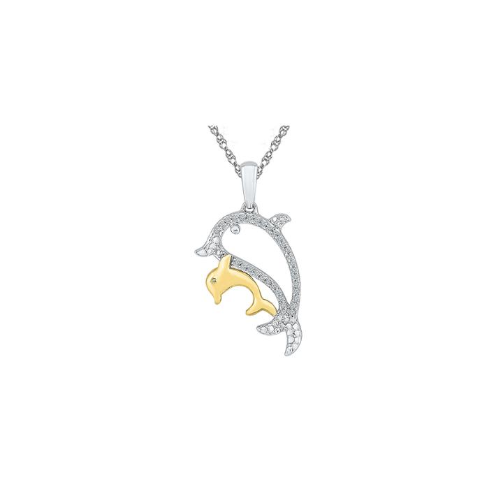 Womens White Diamond Gold Over Silver Pendant Necklace