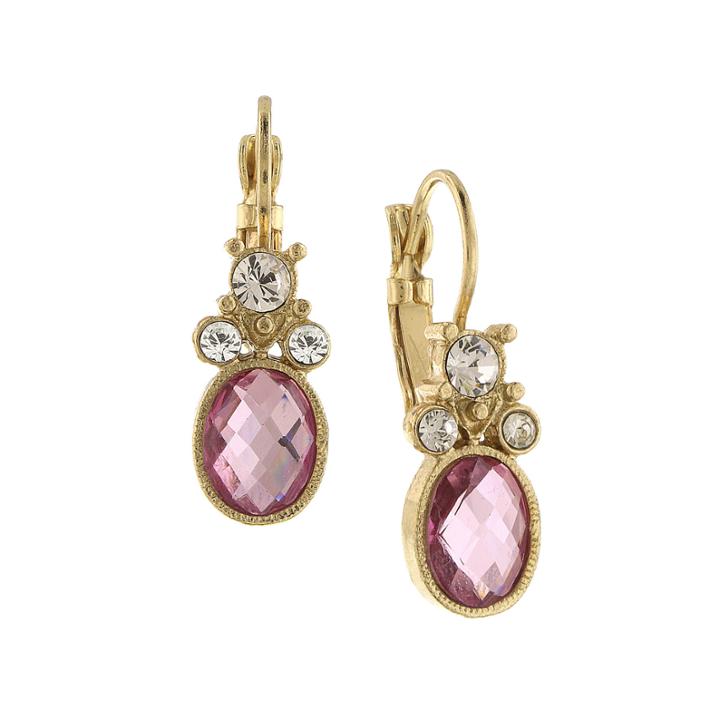 1928 Jewelry Gold-tone Pink Crystal Drop Earrings