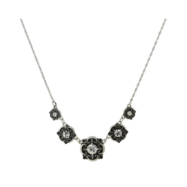 1928 Jewelry Silver-tone Crystal Collar Necklace