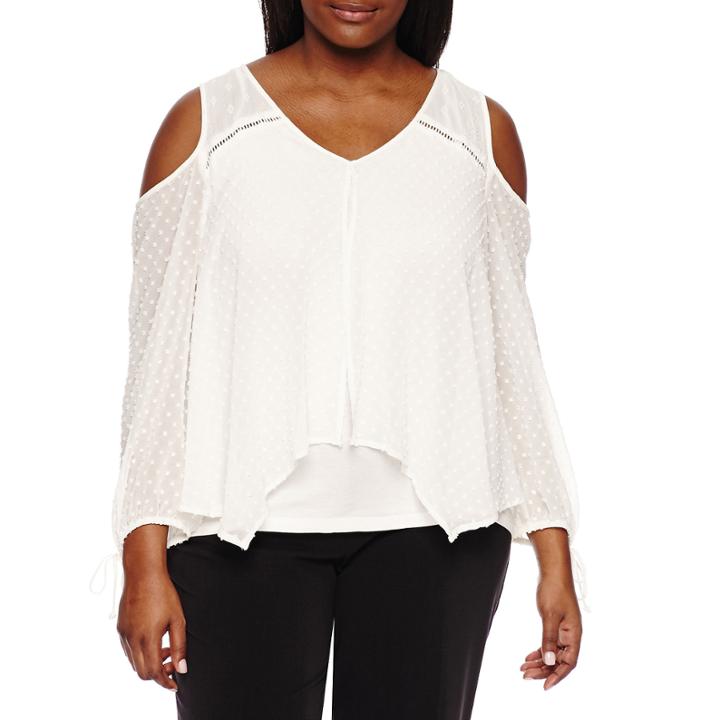By & By Long Sleeve V Neck Woven Blouse-juniors Plus