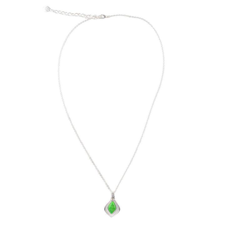 Silver Elements By Barse Womens Lab Created Green Turquoise Pendant Necklace