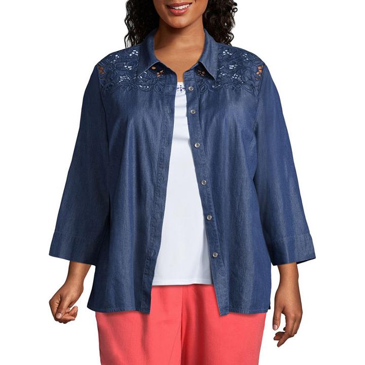 Alfred Dunner Sun City Cut Out Layered Blouse- Plus