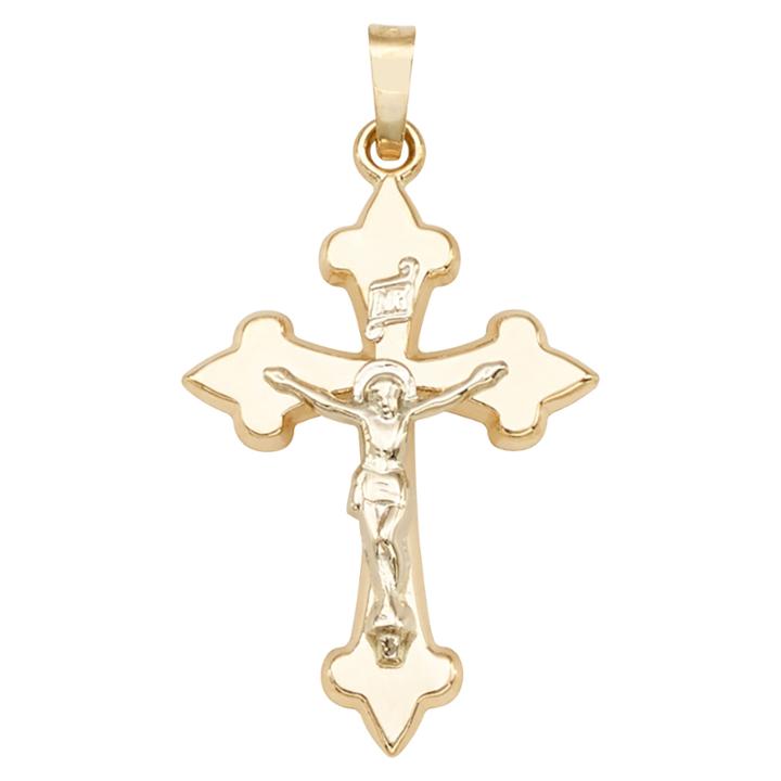 14k Two-tone Gold Budded Crucifix Charm Pendant