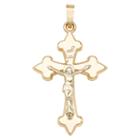 14k Two-tone Gold Budded Crucifix Charm Pendant