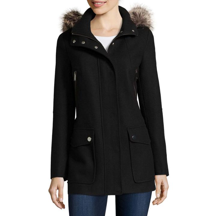 A.n.a Faux-fur Trim Casual Zip Wool-blend Coat