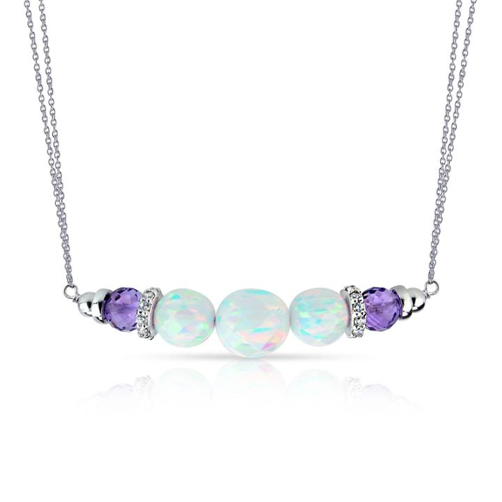 White Opal Sterling Silver Beaded Necklace