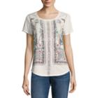 St. John's Bay Short Sleeve Crew Neck Medallion T-shirt-womens