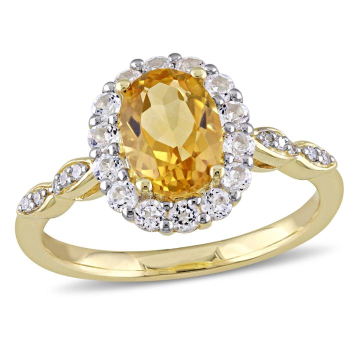 Womens Diamond Accent Genuine Yellow Citrine 14k Gold Cocktail Ring