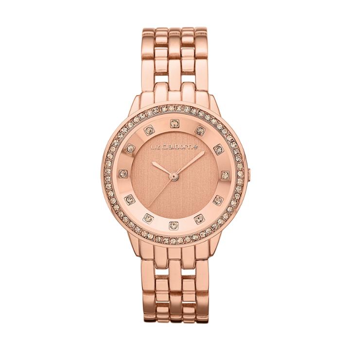 Liz Claiborne Womens Rose-tone Watch With Crystals