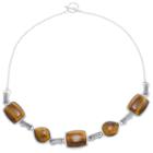 Womens Genuine Brown Tiger's Eye Statement Necklace