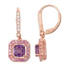 Genuine Amethyst & Lab-created Pink Sapphire Diamond Accent 14k Rose Gold Over Silver Leverback Earrings