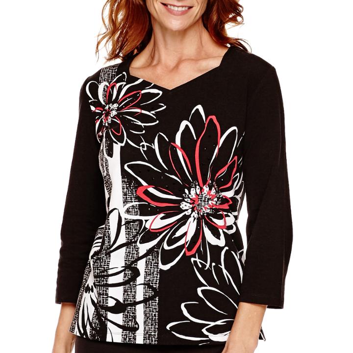 Alfred Dunner Port Antonio 3/4-sleeve Printed Top