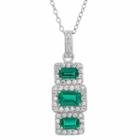 Womens Green Emerald Sterling Silver Rectangular Pendant Necklace