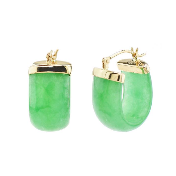 Genuine Green Jade 14k Gold 20mm Hoop Earrings