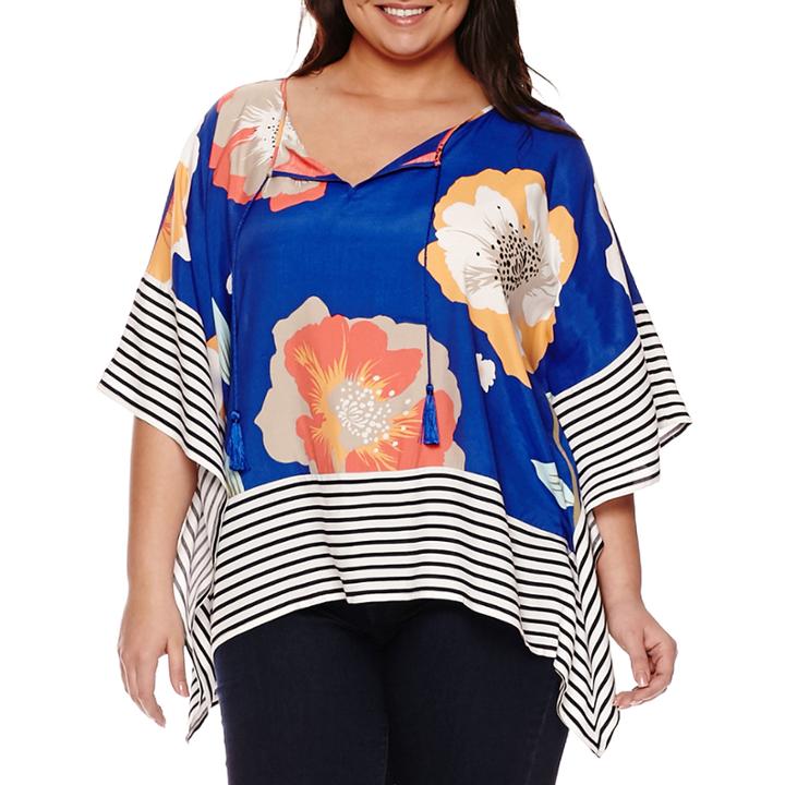 Stylus&trade; Woven Floral Poncho - Plus