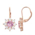 Lab-created Pink Sapphire & White Sapphire 14k Rose Gold Over Silver Leverback Earrings