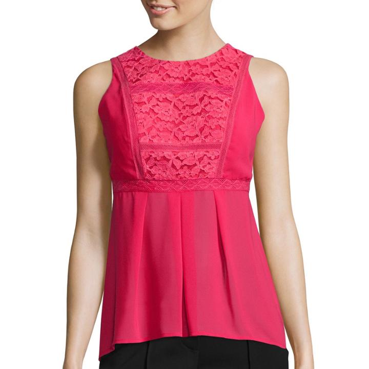 Nicole By Nicole Miller Sleeveless Lace-trim High-low Top