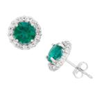 Green Emerald Round Stud Earrings