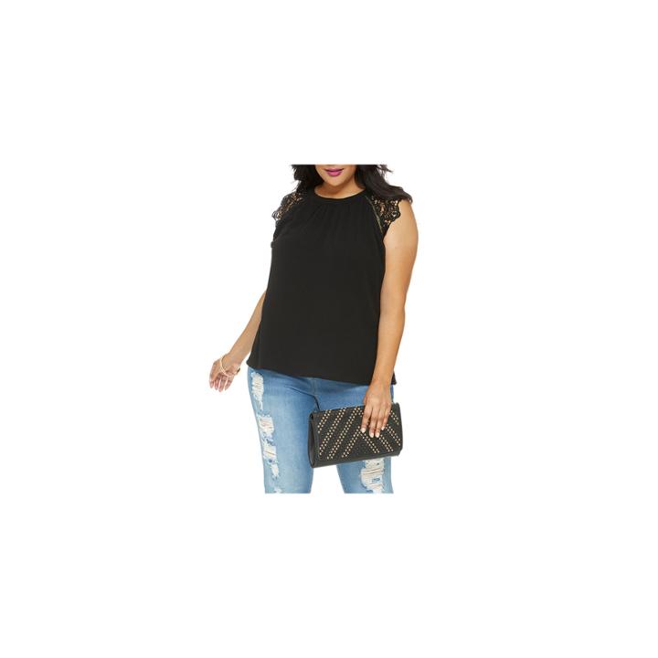 Fashion To Figure Arabelle Short Lace Sleeve Woven Blouse-plus