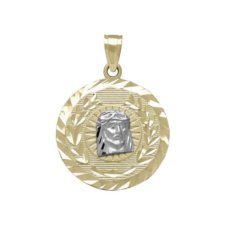 Tesoro&trade; 14k Two-tone Gold Diamond-cut Christ Head Medallion Pendant