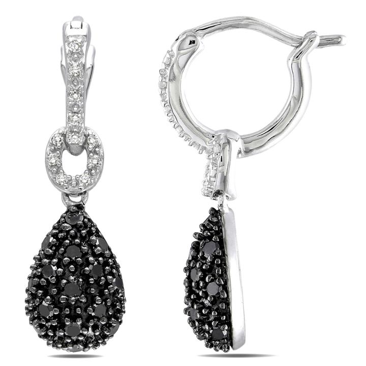 3/8 Ct. T.w. Black & White Diamond Sterling Silver Teardrop Earrings