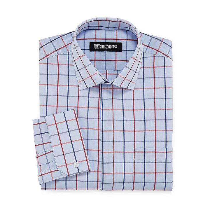 Stacy Adams Long Sleeve Woven Grid Dress Shirt
