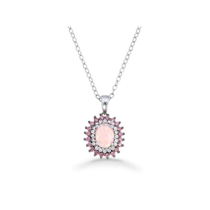 Womens Simulated Pink Opal Sterling Silver Pendant Necklace