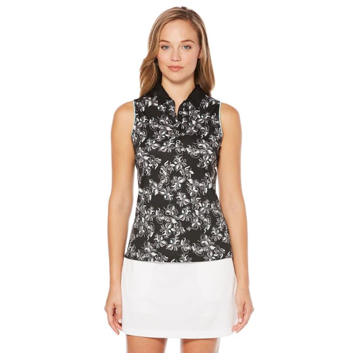 Pga Tour Easy Care Sleeveless Floral Polo Shirt