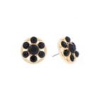 Monet Black Stone Gold-tone Button Earrings