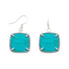 Genuine Restructured Turquoise Square Drop Earrings Sterling Silver