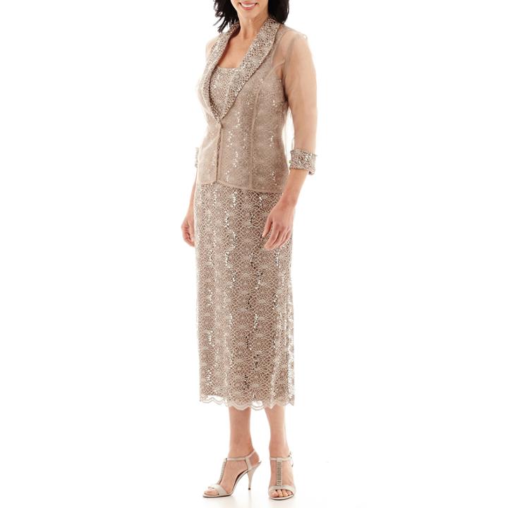 R & M Richards Lace Organza Jacket Dress Set