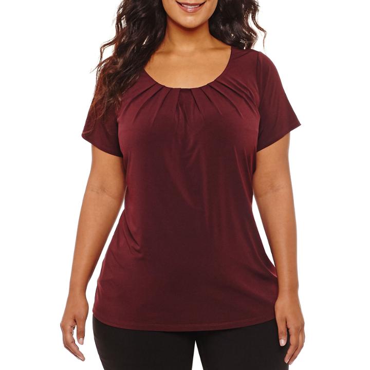 Worthington Short Sleeve Scoop Neck Floral T-shirt-womens Plus