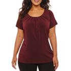 Worthington Short Sleeve Scoop Neck Floral T-shirt-womens Plus