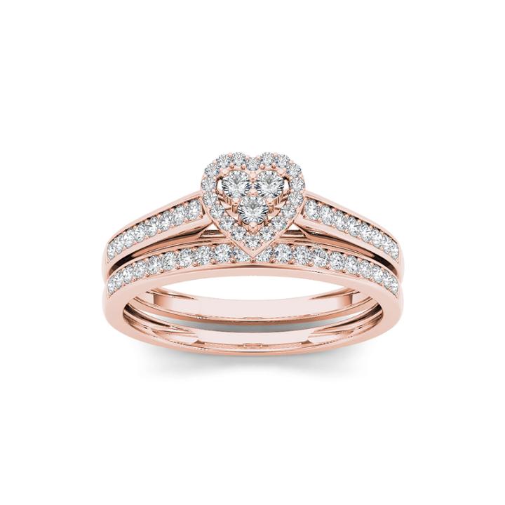 1/2 Ct. T.w. Diamond Cluster 10k Rose Gold Bridal Ring Set