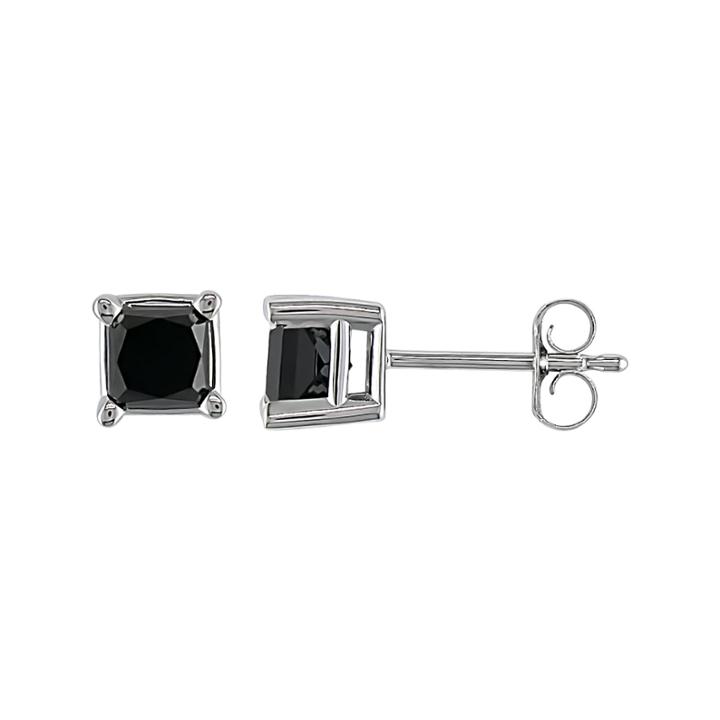 1 Ct. T.w. Princess-cut Color-enhanced Black Diamond Stud Earrings