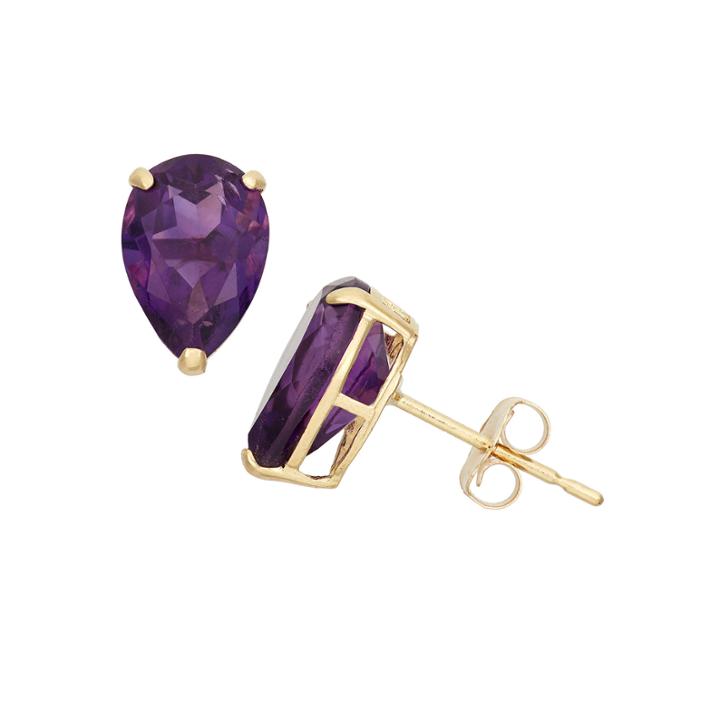 Pear Purple Amethyst 10k Gold Stud Earrings
