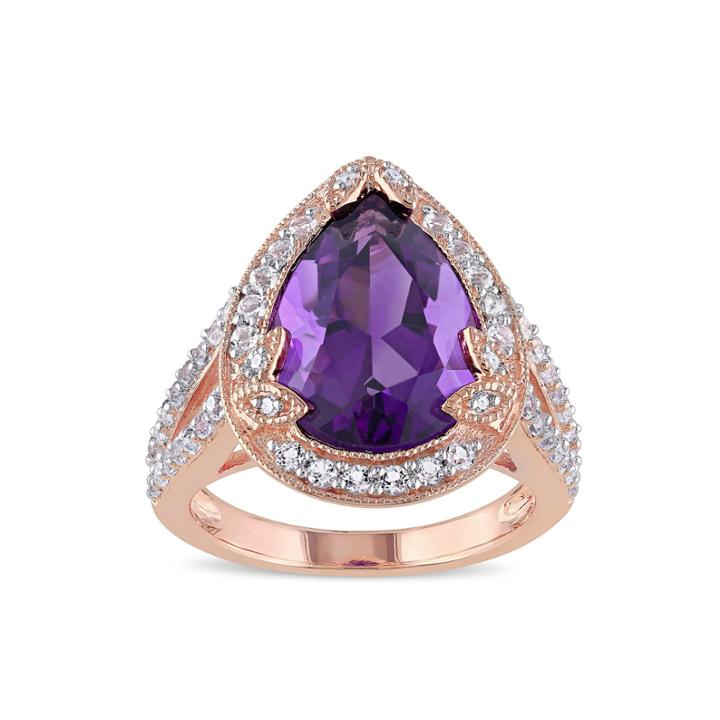 Genuine Amethyst, White Topaz And Diamond-accent Ring