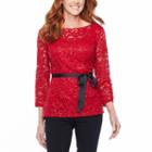 Blu Sage 3/4 Sleeve Scoop Neck Lace Floral Blouse