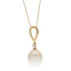 Womens Diamond Accent Genuine White Cultured Freshwater Pearls Pendant Necklace