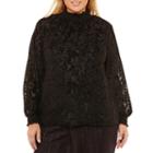 Liz Claiborne Smocked Neck Burnout Blouse-womens Plus