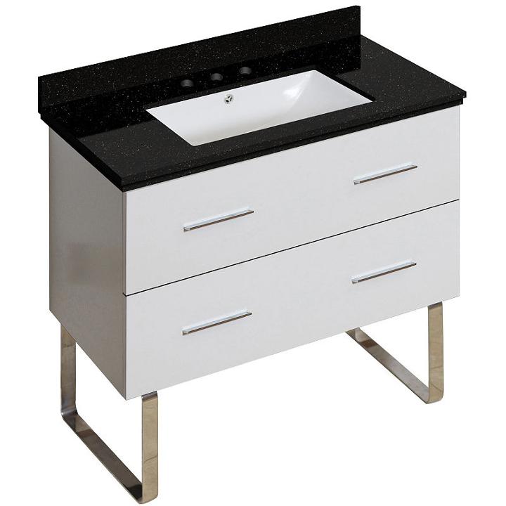 36-in. W Floor Mount White Vanity Set For 3h8-in. Drilling Black Galaxy Top White Um Sink