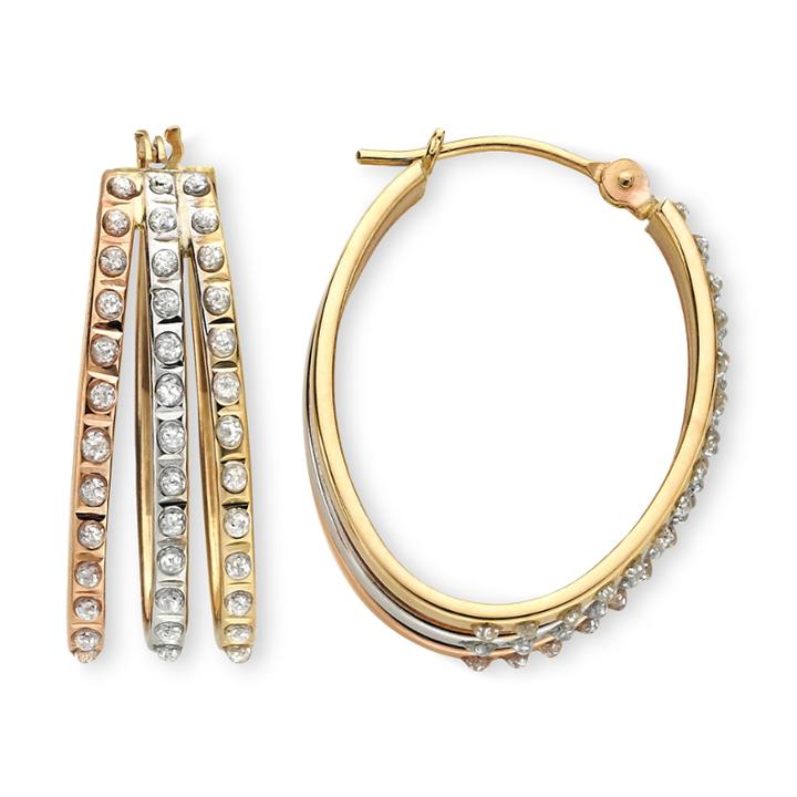 Diamond Fascination&trade; 14k Tri-tone Gold Triple Hoop Earrings