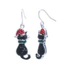 Sparkle Allure Cat Santa Hat Multi Color Crystal Silver Over Brass Drop Earrings