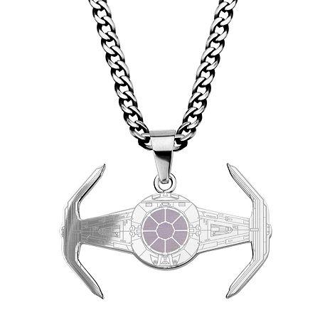 Star Wars Mens Stainless Steel Tie Fighter Pendant Necklace