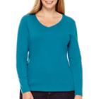St. Johns Bay Long Sleeve Essential V-neck T-shirt - Plus