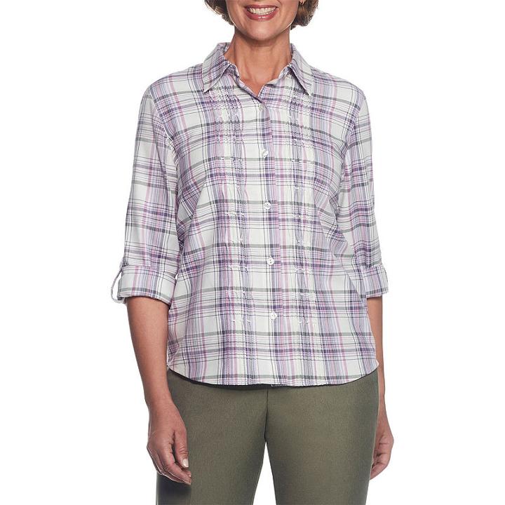 Alfred Dunner Palm Dessert Long Sleeve Embroidered Button-front Shirt