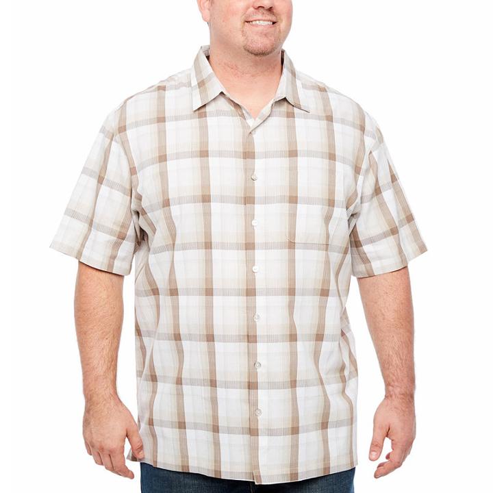 Van Heusen Air Cotton Rayon Short Sleeve Stripe Button-front Shirt-big And Tall