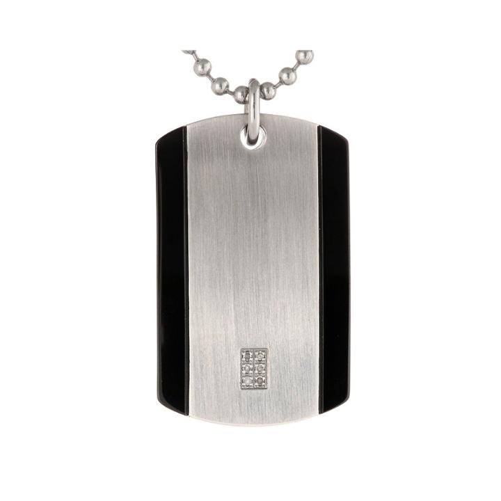 Mens Diamond Accent Stainless Steel Dog Tag Pendant Necklace